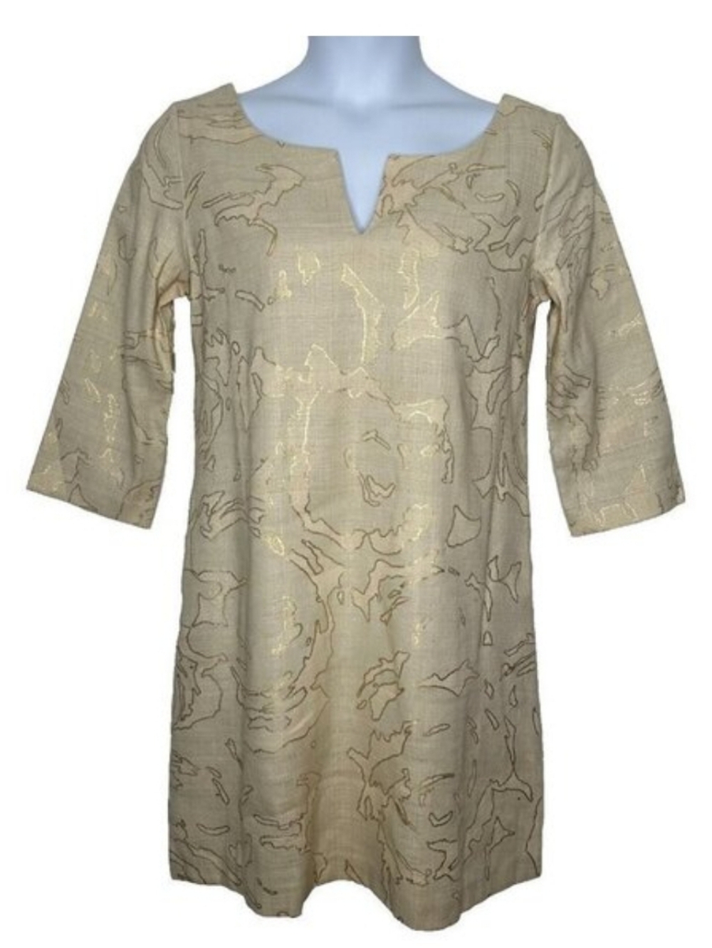 J‎ Crew Shift Dress Silk Linen Blend Beige Metallic Size 10